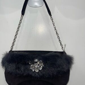 Swarovski 💎 Brand New!!! Black Ultra Suede Fur Rhinestone Small Bag